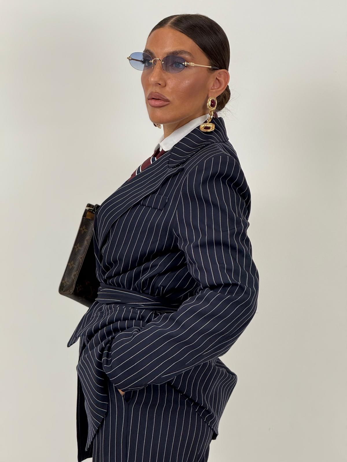 Tailleur ENRICA - COMPLETO GIACCA CON CINTURA E PANTALONE GESSATO