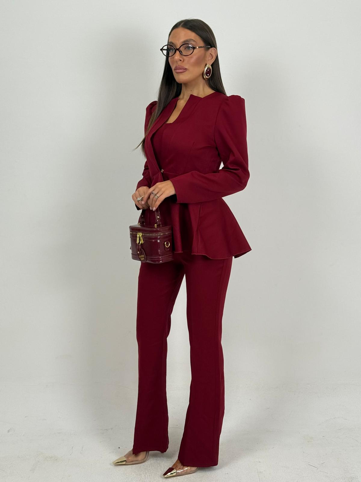 Tailleur Asia -  Completo tre pezzi - giacca pantalone e top - giacca con rouche e pantalone palazzo