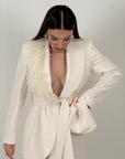 SALDO Tailleur ASTRID - Completo giacca con piume e pantalone