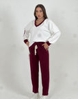 TUTA MARGAUX - Completo in tuta con maglia scollo a V e pantalone stretto con laccio in vita