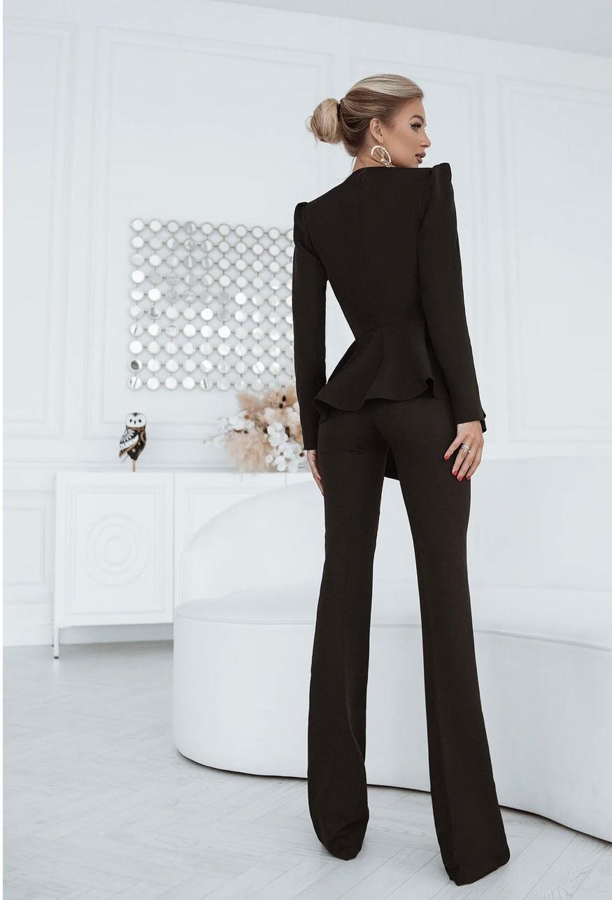 Tailleur Asia - Completo tre pezzi - giacca pantalone e top - giacca con rouche e pantalone palazzo - Jiumir