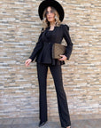 Tailleurs tre pezzi - giacca pantalone e top - giacca con rouche e pantalone palazzo - nero - Jiumir
