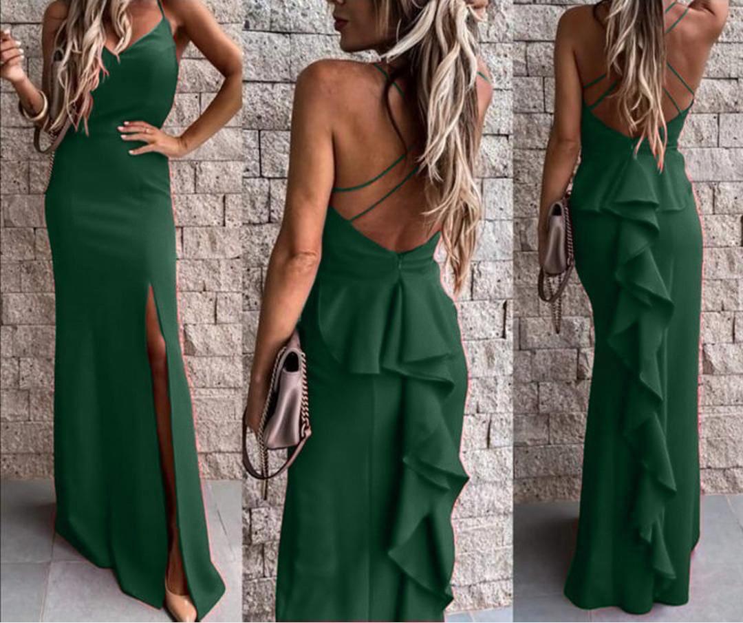 Abito lungo a sirena con rouche sulla parte anteriore - Jiumir