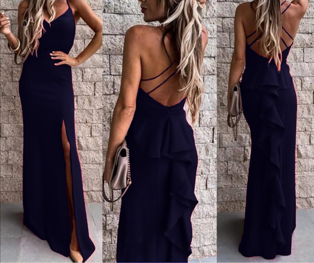 Abito lungo a sirena con rouche sulla parte anteriore - Jiumir