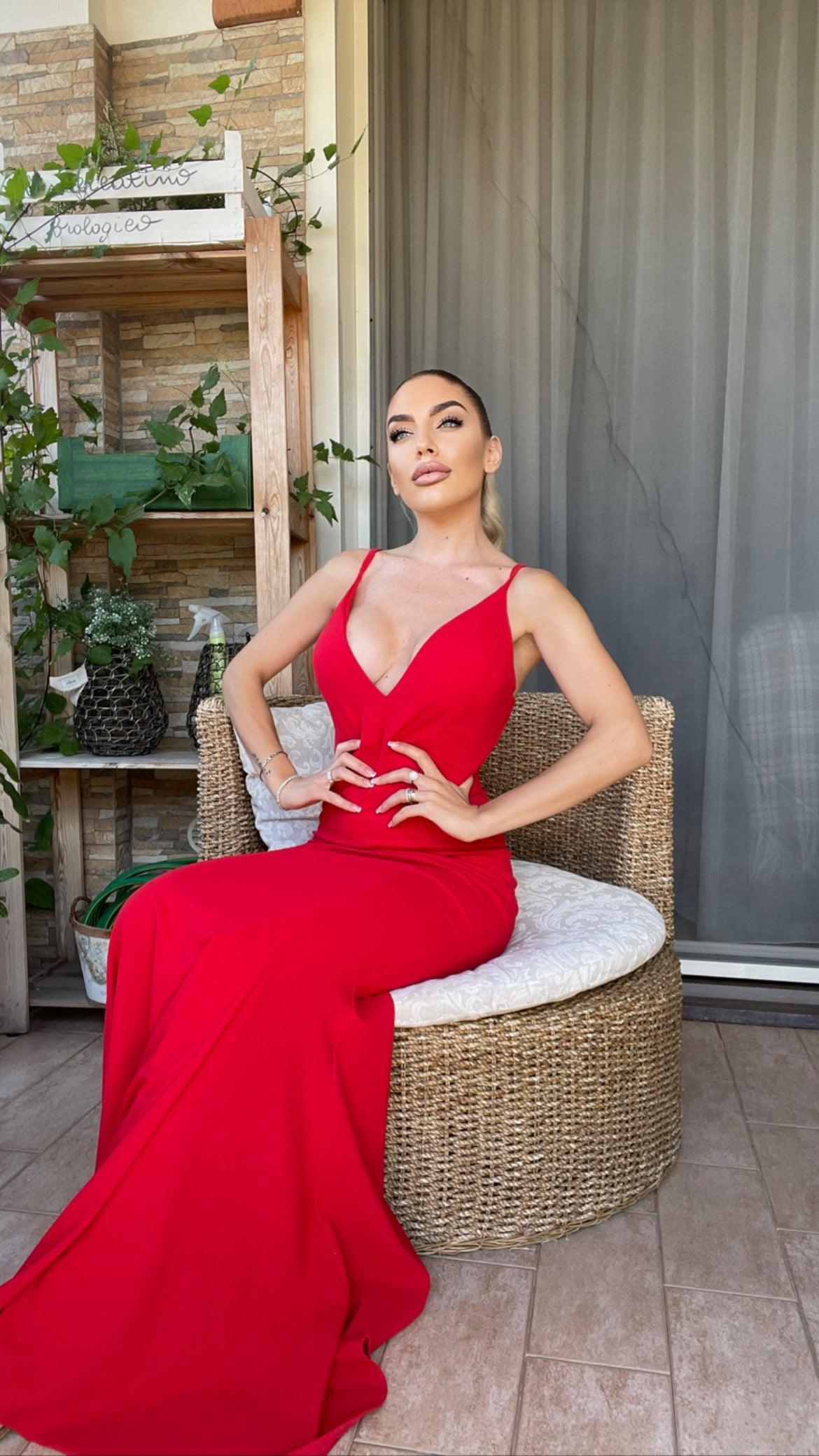 Abito lungo a sirena con scollo profondo e coppa imbottita - Jiumir