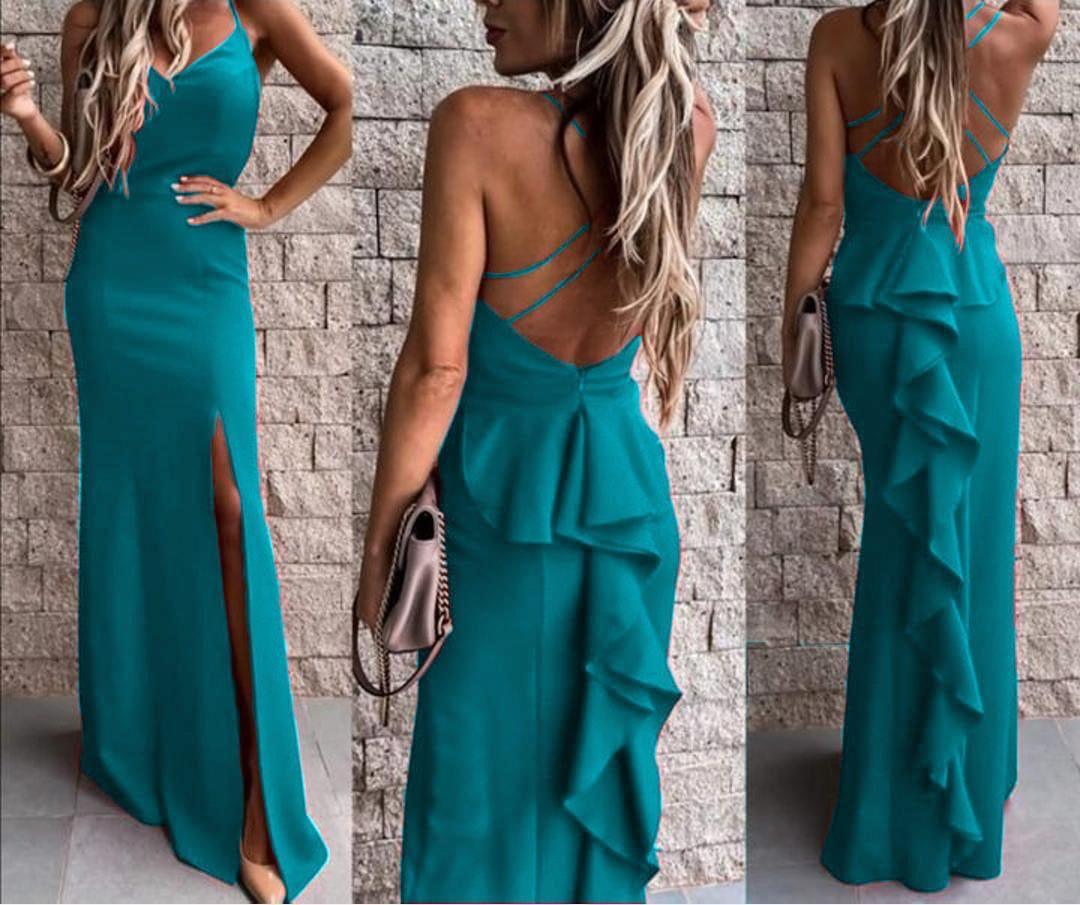 Abito lungo a sirena con rouche sulla parte anteriore - Jiumir