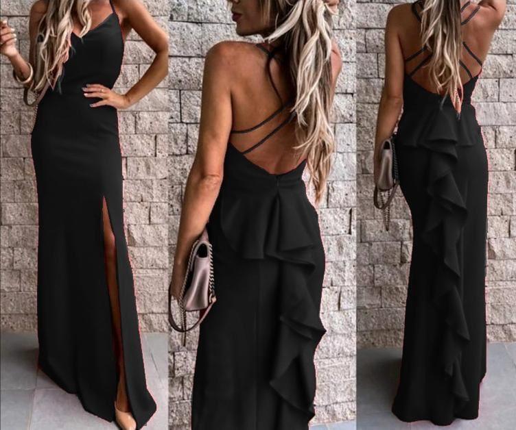 Abito lungo a sirena con rouche sulla parte anteriore - Jiumir