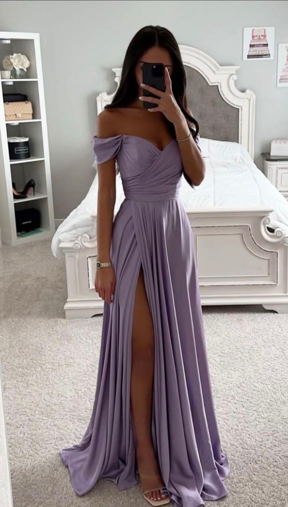 Abito Gaia lungo scollo a barca e spacco laterale - tessuto scivoloso - Jiumir